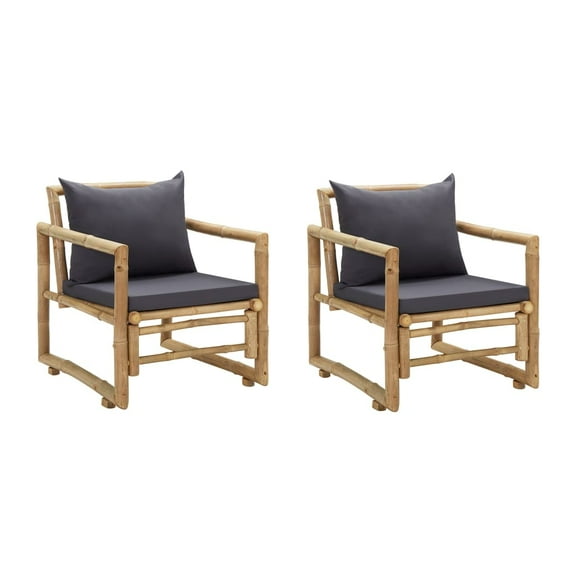 vidaXL Patio Chairs 2 Pcs Outdoor Patio Dining Chair with Cushions Bamboo
