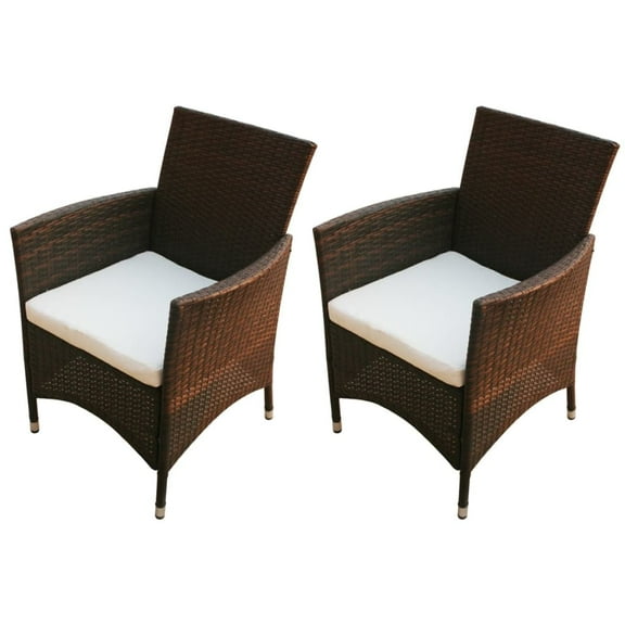 vidaXL Patio Chairs 2 pcs Poly Rattan Brown