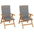 thumbnail image 1 of vidaXL Patio Chairs 2 pcs with Gray Cushions Solid Teak Wood, 1 of 16