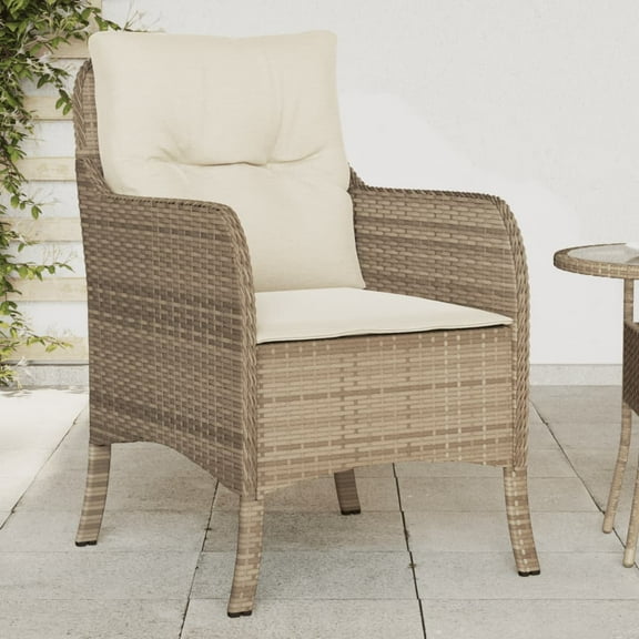 vidaXL Patio Chairs with Cushions 2 pcs Beige Poly Rattan