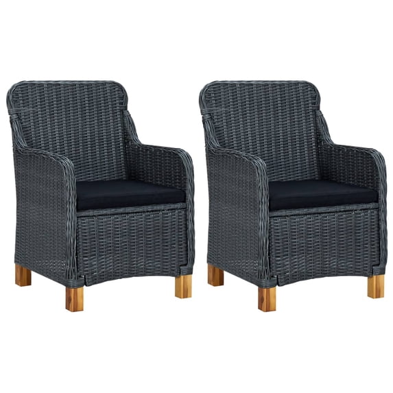 vidaXL Patio Chairs with Cushions 2 pcs Poly Rattan Dark Gray