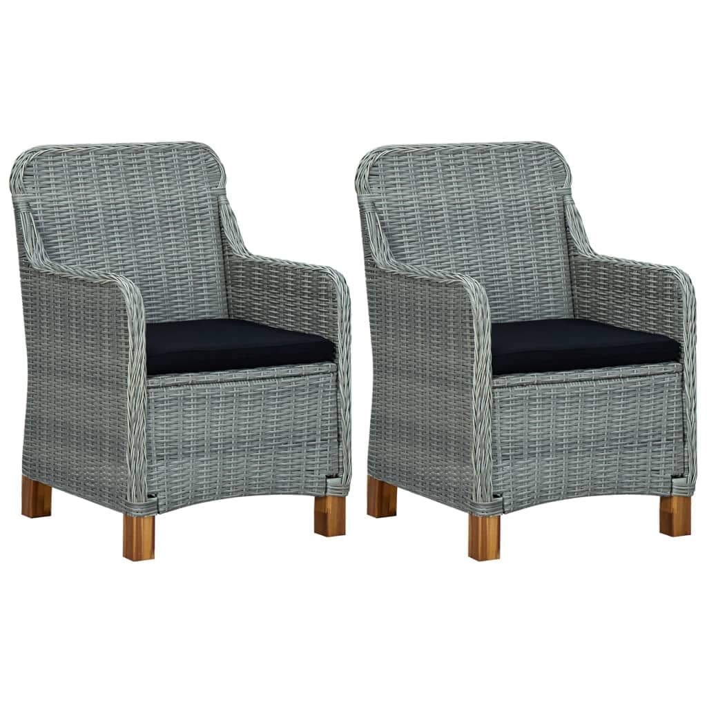 vidaXL Patio Chairs with Cushions, Poly Rattan, Light Gray, Set of 2 ...