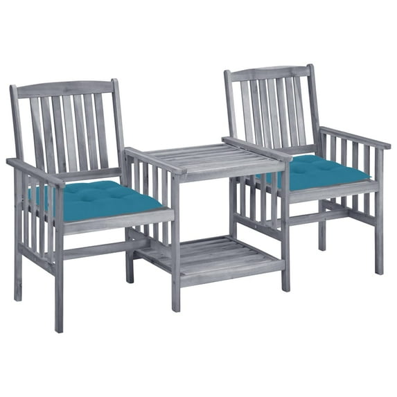 vidaXL Patio Chairs with Tea Table and Cushions Solid Acacia Wood, 3061321