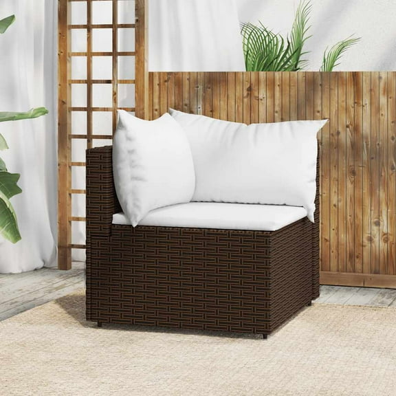 vidaXL Patio Corner Sofa with Cushions Brown Poly Rattan