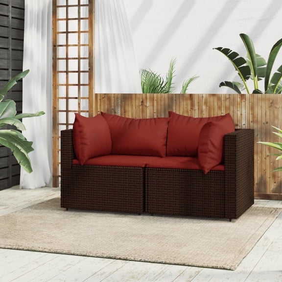 vidaXL Poly Rattan Outdoor Sofas 2 Pieces Brown