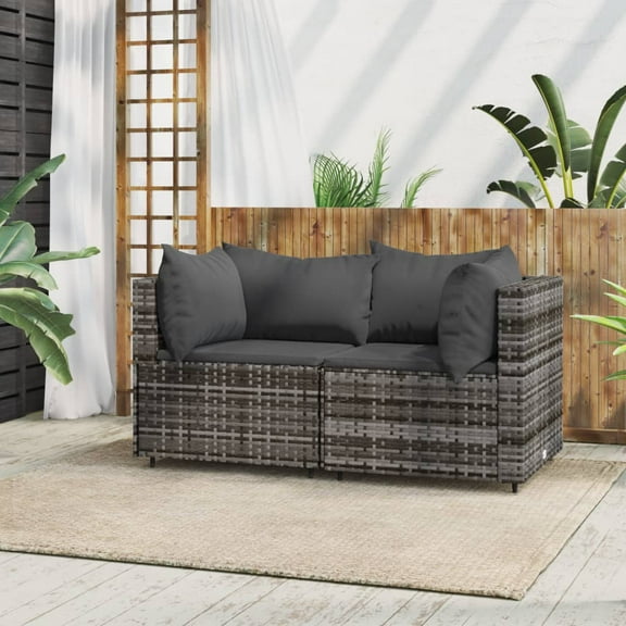 vidaXL Patio Corner Sofas with Cushions 2 pcs Gray Poly Rattan