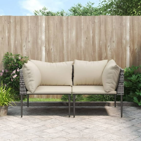vidaXL Patio Corner Sofas with Cushions 2 pcs Gray Poly Rattan