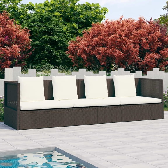 vidaXL Patio Couch Outdoor Sunlounger with Cushion Backyard Sunbed Poly Rattan