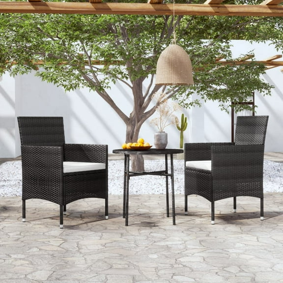 vidaXL Patio Dining Set 3 Piece Rattan Patio Conversation Set Poly Rattan