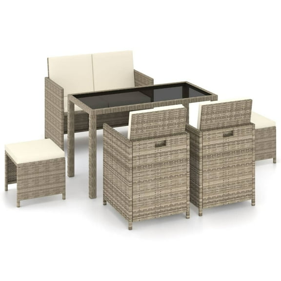 vidaXL Patio Dining Set 6 Piece Outdoor Dining Table and Chairs Poly Rattan