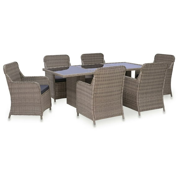 vidaXL Patio Dining Set 7 Piece Outdoor Dining Table and Chairs Poly Rattan