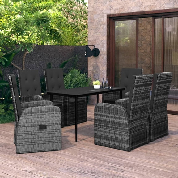vidaXL Patio Dining Set 7 Piece with Cushions Garden Furniture Black/Gray
