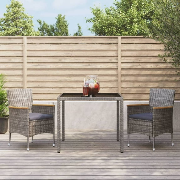 vidaXL Patio Dining Set Dining Set with Cushions for Deck Gray Poly Rattan
