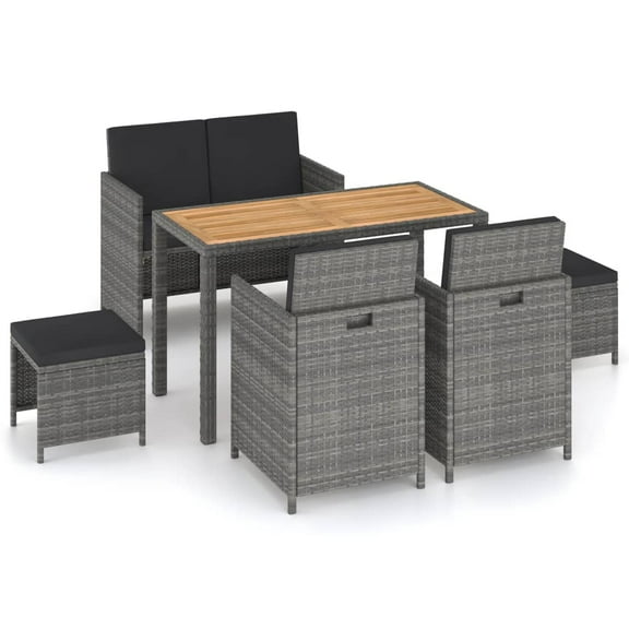 vidaXL Patio Dining Set Dining Table and Chairs Poly Rattan and Wood Black