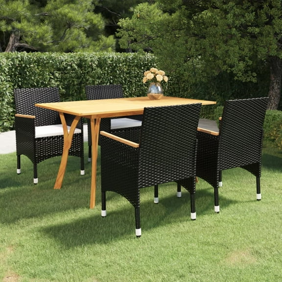 vidaXL Dining Set Black Solid acacia wood Medium Durable Dining Set
