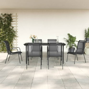 vidaXL Patio Dining Set Outdoor Table and Chair Black Steel and Textilene