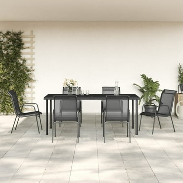 vidaXL Patio Dining Set Outdoor Table and Chair Black Steel and Textilene