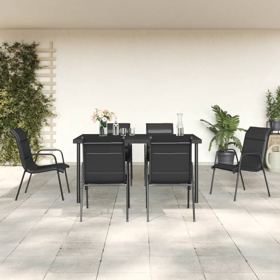 vidaXL Patio Dining Set Outdoor Table and Chair Black Steel and Textilene