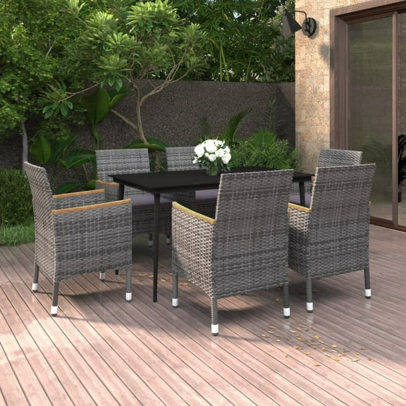 vidaXL Garden Dining Set Poly rattan: Grey, Cushions: Dark grey, Table: Black