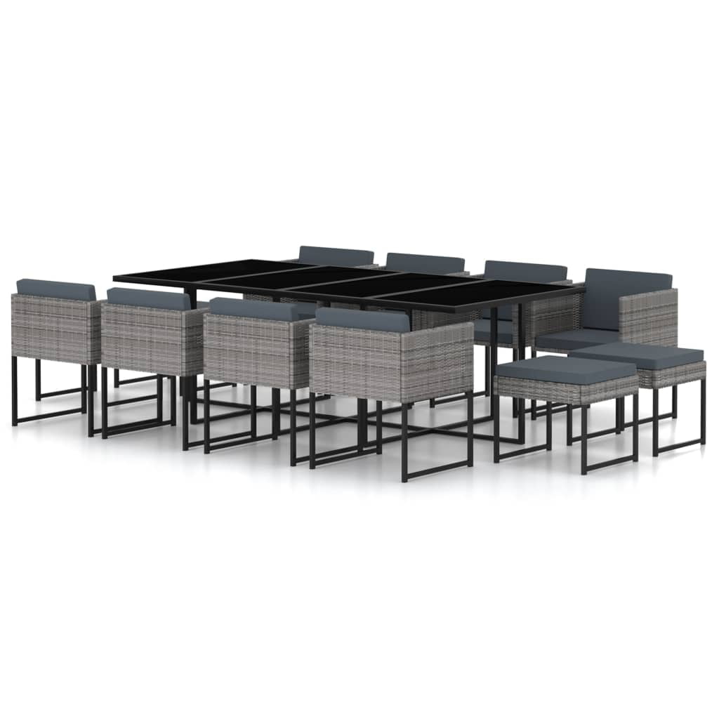 Gray Poly Rattan 8-Person Dining Set with Anthracite Cushions
