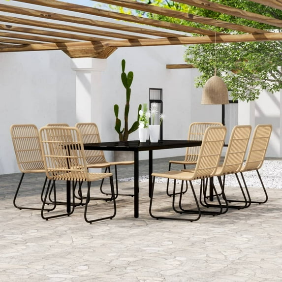 vidaXL Patio Dining Set Seat 3/5/7 Piece Black/Oak 31.5"/55.1" Table Length