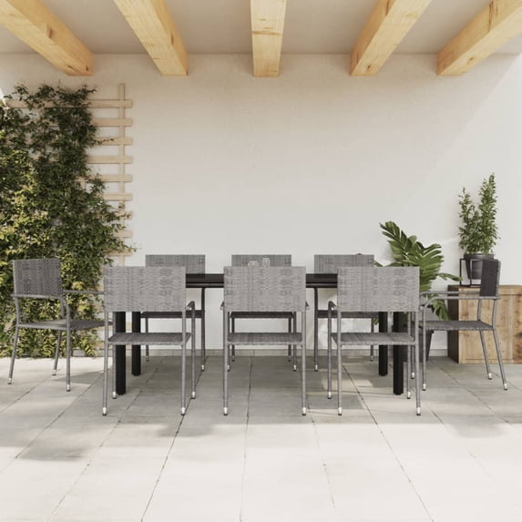 vidaXL Patio Dining Set Table and Chair Gray and Black Poly Rattan and Steel