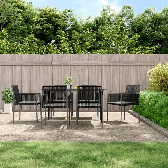 vidaXL Patio Dining Set Table and Chair with Cushions Poly Rattan and Steel