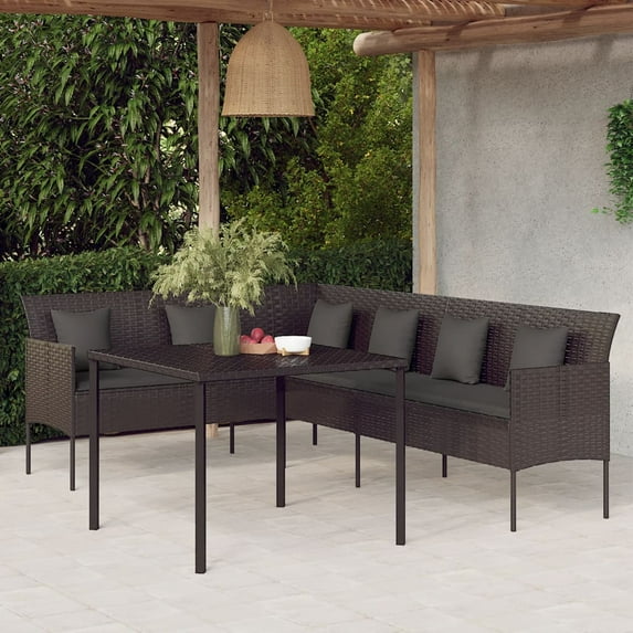 vidaXL Patio Dining Set with Cushions Conversation Set 2 Piece Poly Rattan