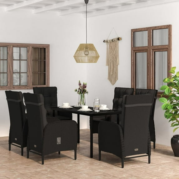 vidaXL Patio Dining Set with Cushions Gray and Black Garden Chair 3/5/7 Piece