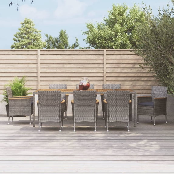 vidaXL Patio Dining Set with Cushions Outdoor Dinner Armchair Gray Poly Rattan