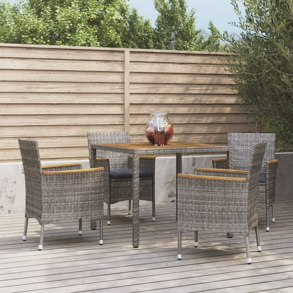 vidaXL Patio Dining Set with Cushions Outdoor Dinner Armchair Gray Poly Rattan