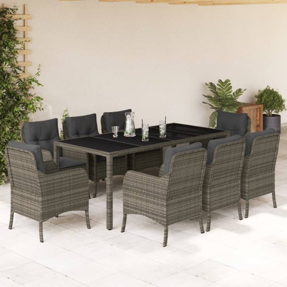 vidaXL Patio Dining Set with Cushions Outdoor Garden Furniture Poly Rattan