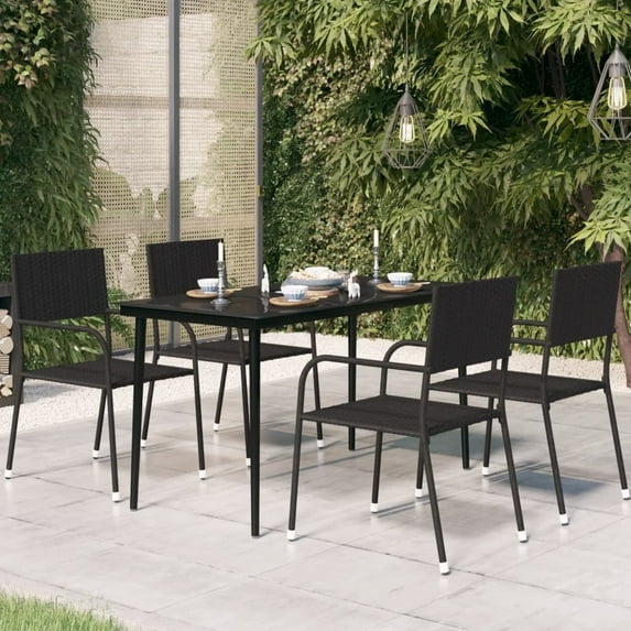 vidaXL Patio Dining Table Black 31.5"x31.5"x29.1" Steel and Glass