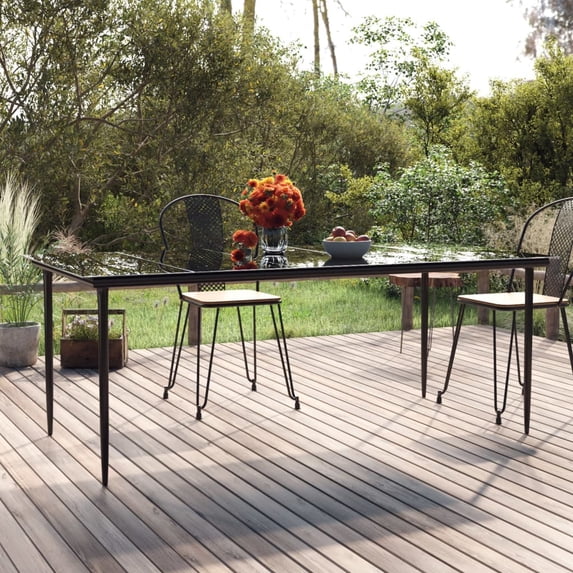vidaXL Patio Dining Table Black 78.7"x39.4"x29.1" Steel and Tempered Glass