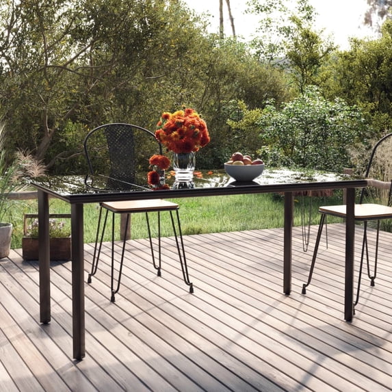 vidaXL Patio Dining Table with Glass Top Backyard Outdoor Garden Furniture Steel