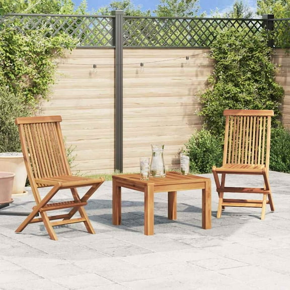 vidaXL Folding Patio Chairs Set of 2, Outdoor Wooden Seats for Garden, Solid Teak Wood