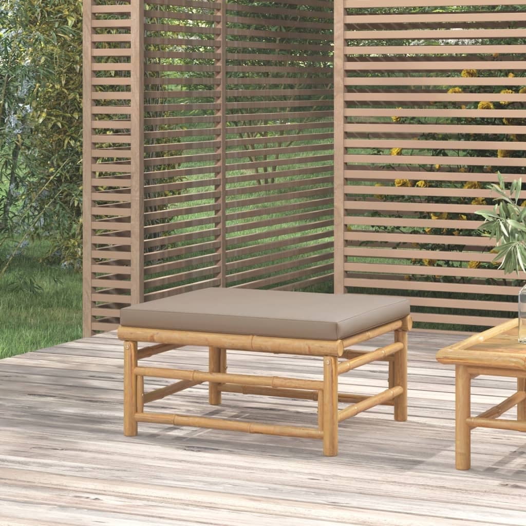 Taupe Cushion Bamboo Patio Footstool, 25.6"