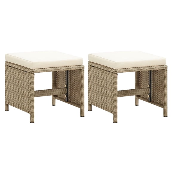 vidaXL Patio Furniture 2 Pcs Outdoor Patio Stool with Cushions Poly Rattan