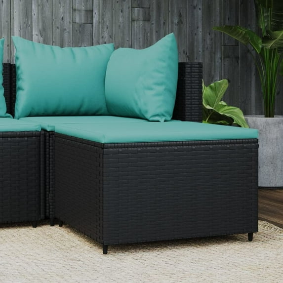 vidaXL Patio Furniture Outdoor Footstool Ottoman with Cushions Poly Rattan