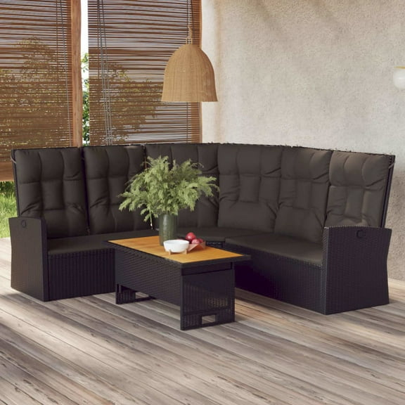 vidaXL Patio Furniture Reclining Sectional Sofa with Cushions Poly Rattan