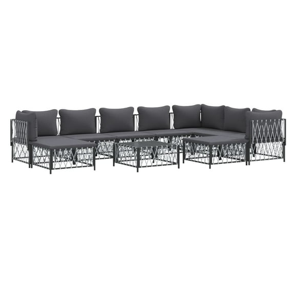 vidaXL Patio Furniture Set 10 Piece Garden Sectional Sofa with Cushions Steel