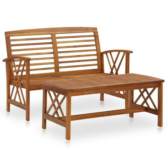 vidaXL Patio Furniture Set 2 Piece Bench Seat with Table Solid Wood Acacia