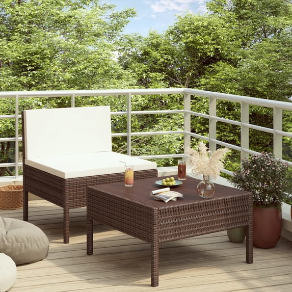 vidaXL Patio Furniture Set 2 Piece Patio Sectional Sofa with Table Poly Rattan