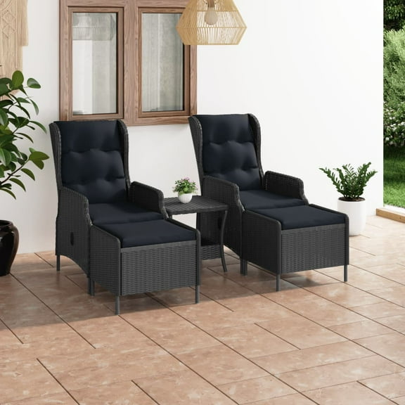 vidaXL Patio Furniture Set 3 Piece Outdoor Sofa Chair with Table Poly Rattan