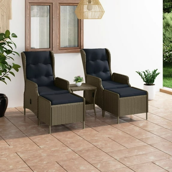 vidaXL Patio Furniture Set 3 Piece Outdoor Sofa Chair with Table Poly Rattan