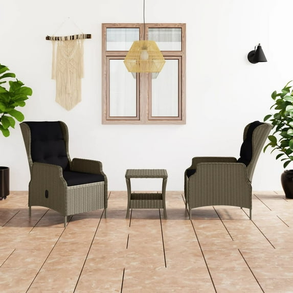 vidaXL Patio Furniture Set 3 Piece Outdoor Sofa Chair with Table Poly Rattan