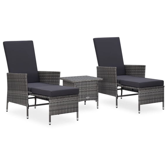 vidaXL Patio Furniture Set 3 Piece Wicker Armchairs with Table Poly Rattan