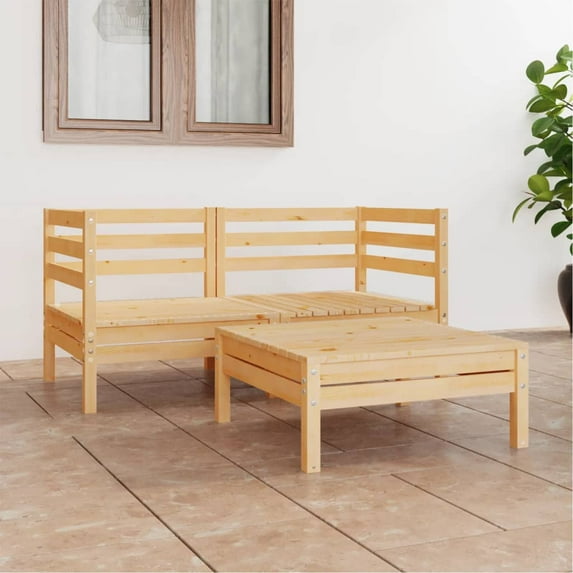 vidaXL Patio Furniture Set 3 Piece Wooden Conversation Set Solid Wood Pine