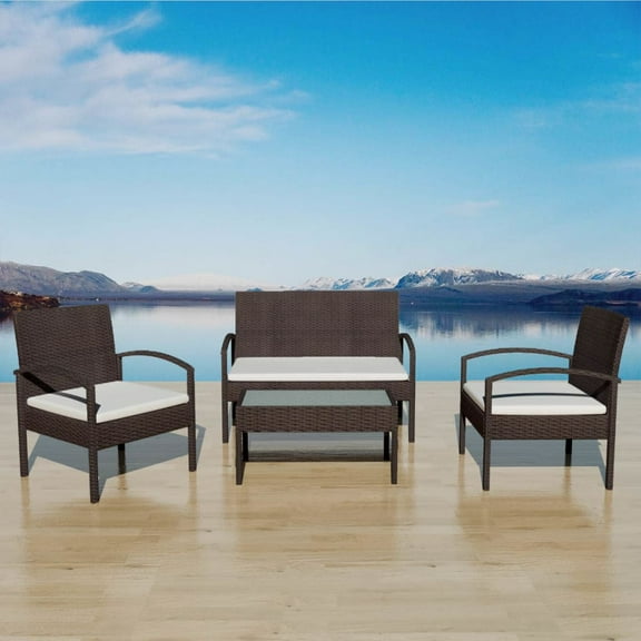 vidaXL Patio Furniture Set 4 Piece Outdoor Sofa with Coffee Table Poly Rattan