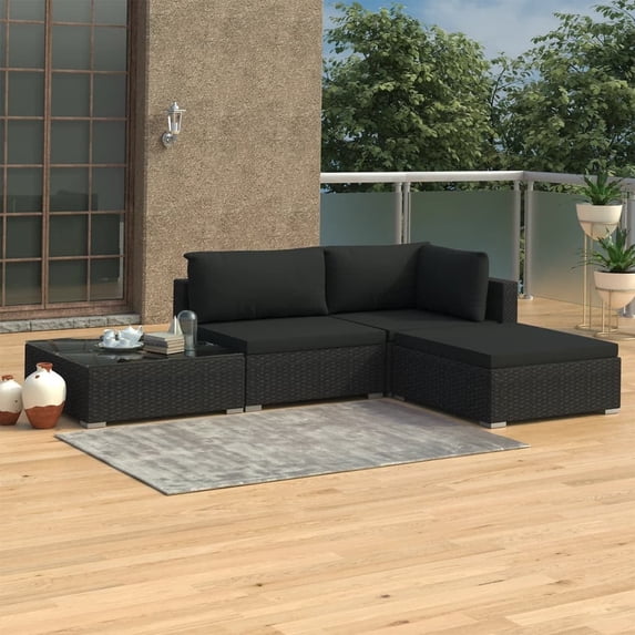vidaXL Patio Furniture Set 4 Piece Patio Sectional Sofa with Table Poly Rattan